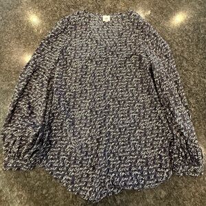 CAbi Black and White Script Blouse